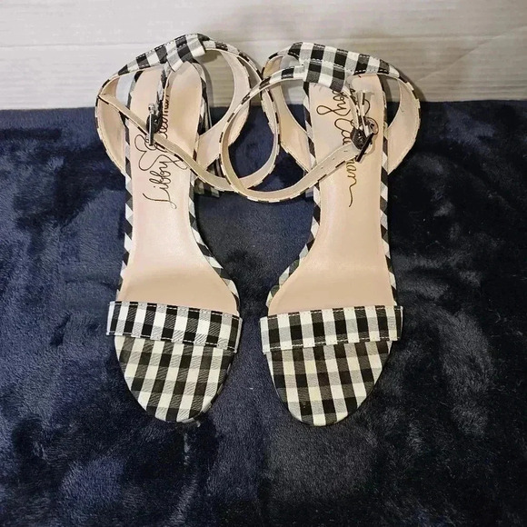 Libby Edelman Women's Strappy Gingham Block Check Heel Platform Sandals Sz 8 - Picture 2 of 8